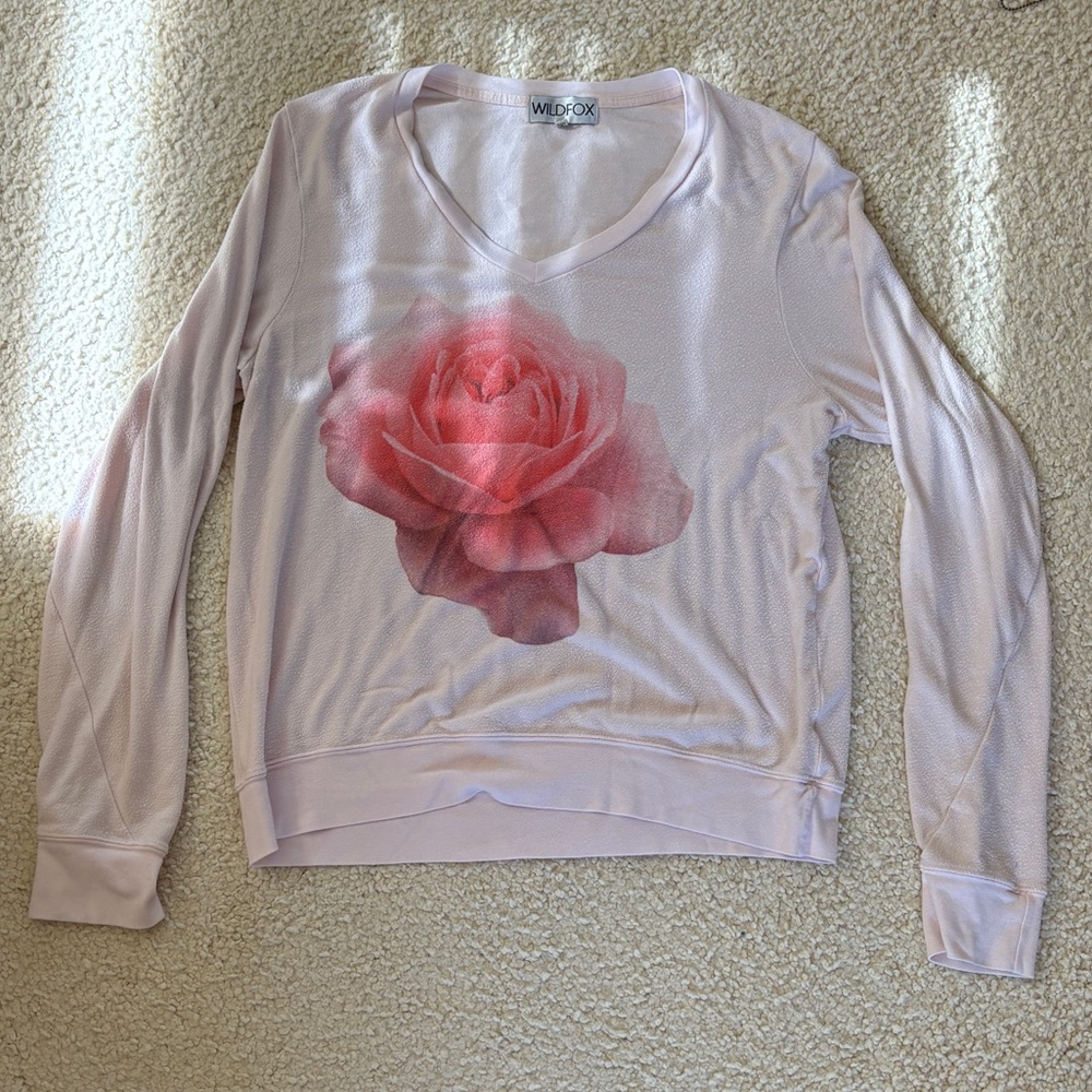Wildfox Rose V Neck Sweater Blush Pink